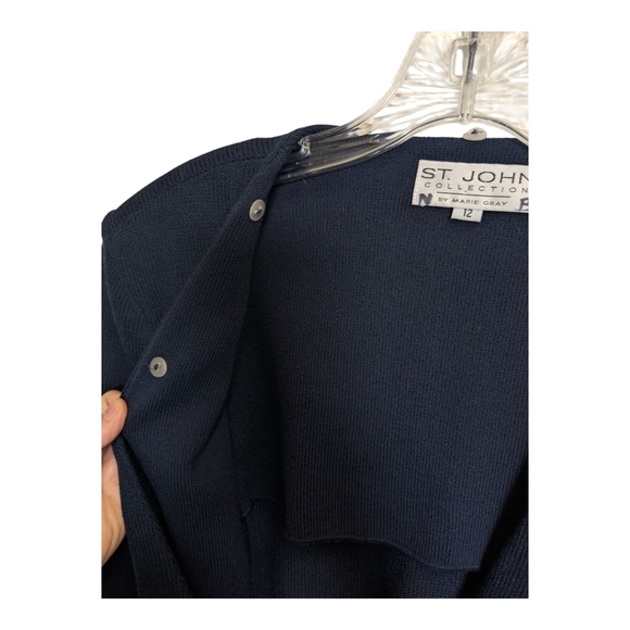 St John's Knit Long Blazer Cardigan Navy Blue One Button Wool Blend - Picture 5 of 8